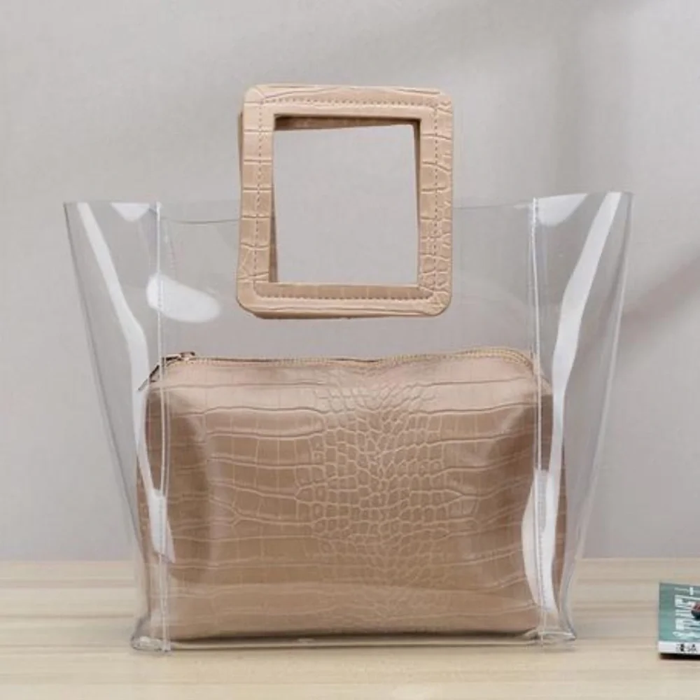 Transparent Tote Bag with Tan Pouch - Picture 2 of 9